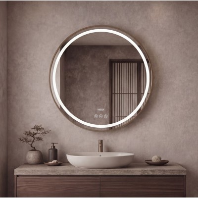 Naron Στρογγυλός Καθρέπτης Μπάνιου Led Αφής Με Brushed Gold Πλαίσιο Αλουμινίου 4εκ. Αντιθαμβωτική Λειτουργία  NR4648 BRUSHED GOLD