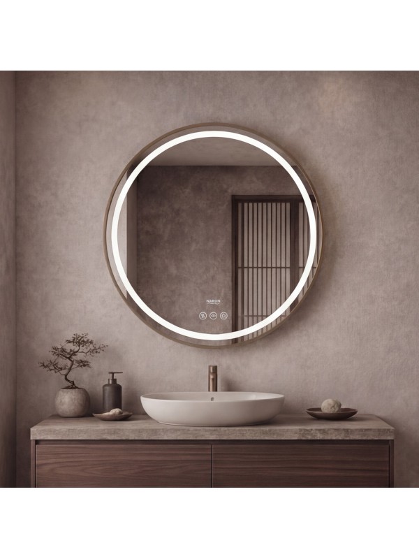 Naron Στρογγυλός Καθρέπτης Μπάνιου Led Αφής Με Brushed Gold Πλαίσιο Αλουμινίου 4εκ. Αντιθαμβωτική Λειτουργία  NR4648 BRUSHED GOLD