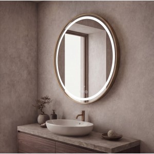Naron Στρογγυλός Καθρέπτης Μπάνιου Led Αφής Με Brushed Gold Πλαίσιο Αλουμινίου 4εκ. Αντιθαμβωτική Λειτουργία  NR4648 BRUSHED GOLD
