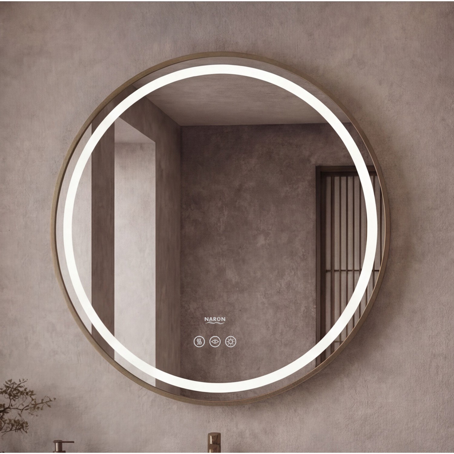 Naron Στρογγυλός Καθρέπτης Μπάνιου Led Αφής Με Brushed Gold Πλαίσιο Αλουμινίου 4εκ. Αντιθαμβωτική Λειτουργία  NR4648 BRUSHED GOLD