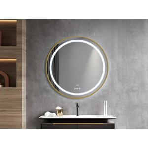 Naron Στρογγυλός Καθρέπτης Μπάνιου Led Αφής Με Brushed Gold Πλαίσιο Αλουμινίου 4εκ. Αντιθαμβωτική Λειτουργία  NR4648 BRUSHED GOLD