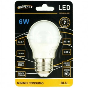 Λάμπα led σφαιρική Φ45 Ε27 6W 230V 6400k ψυχρό λευκό φως 540lumen γωνία θέασης 200°