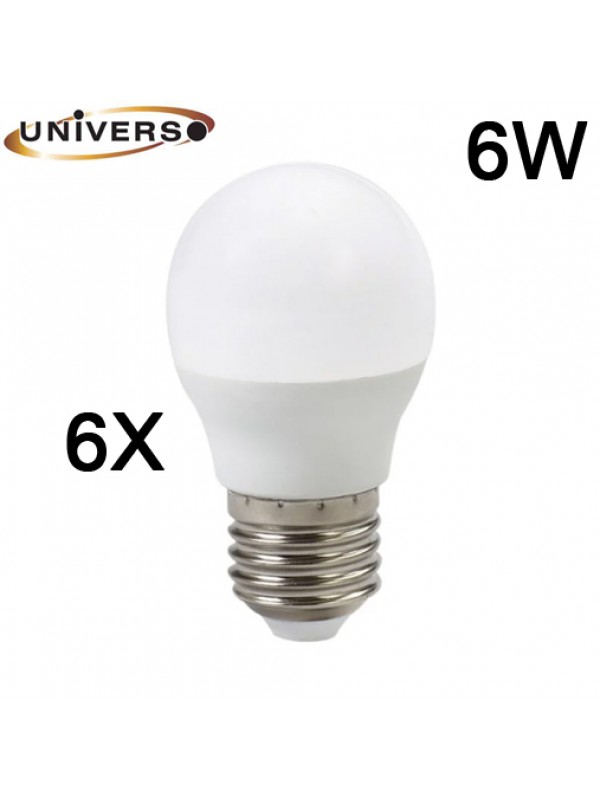 Λάμπα led σφαιρική Φ45 Ε27 6W 230V 6400k ψυχρό λευκό φως 540lumen γωνία θέασης 200°