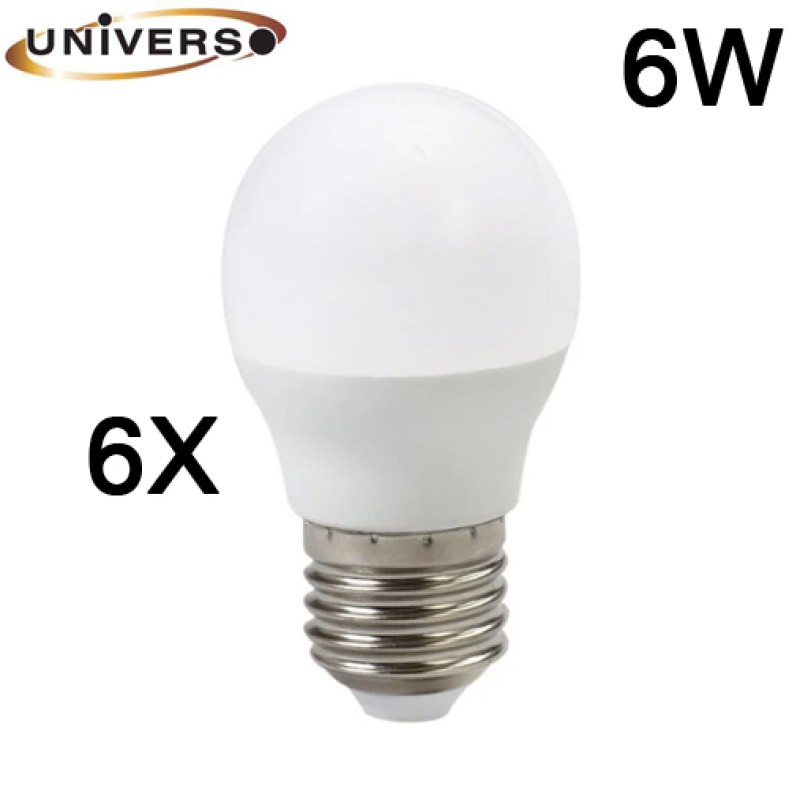 6Χ Λάμπες led σφαιρική Φ45 Ε27 6W 230V Θερμό φως 3000Κ 540lumen γωνία θέασης 200° Σπίτι-Κήπος