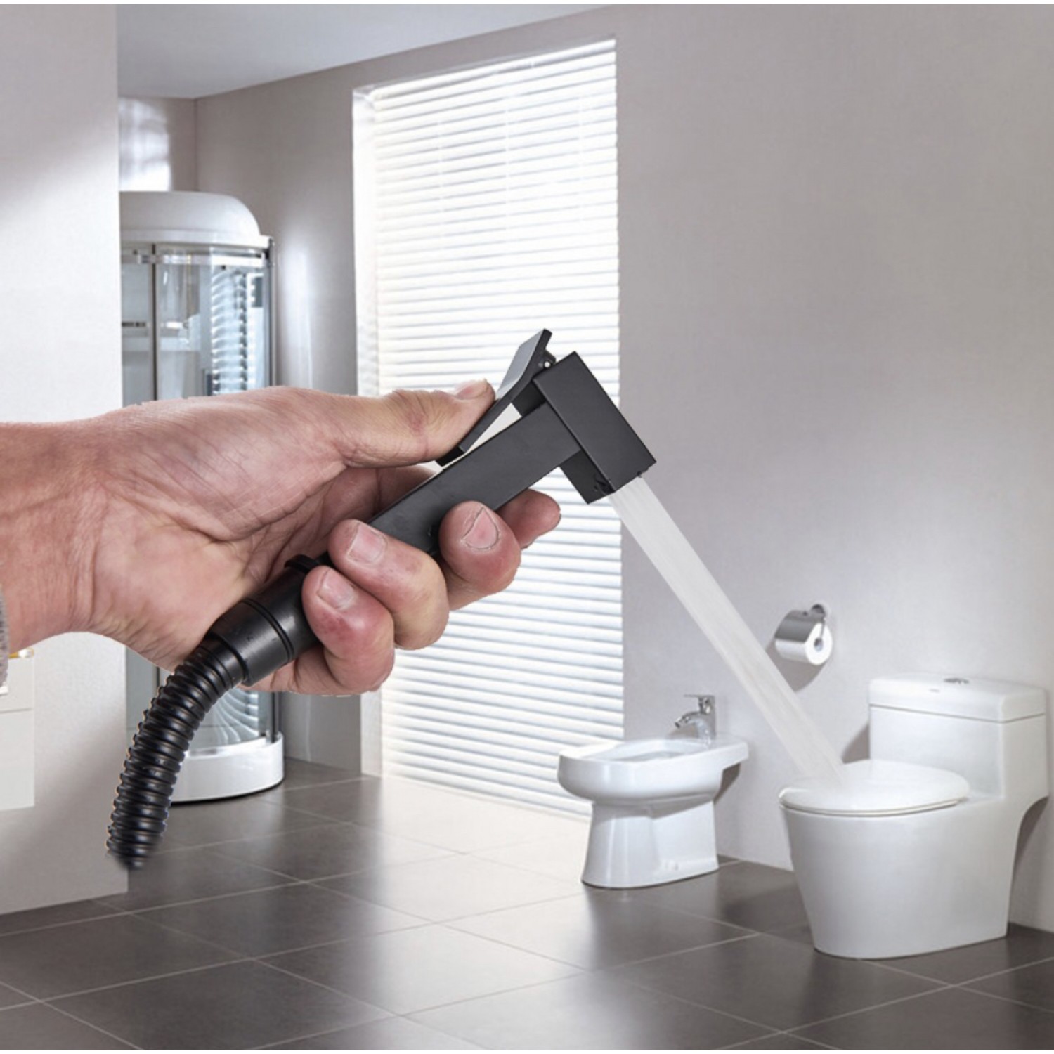 Αναμεικτικος μίκτης εντοιχισμού με ντουζάκι shut-off, για πλύση ατομικής υγιεινής ή πλύση λεκάνης wc MELLRAIN CZ5530 BLACK MAT