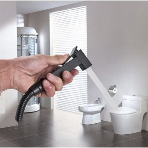 Αναμεικτικος μίκτης εντοιχισμού με ντουζάκι shut-off, για πλύση ατομικής υγιεινής ή πλύση λεκάνης wc MELLRAIN CZ5530 BLACK MAT