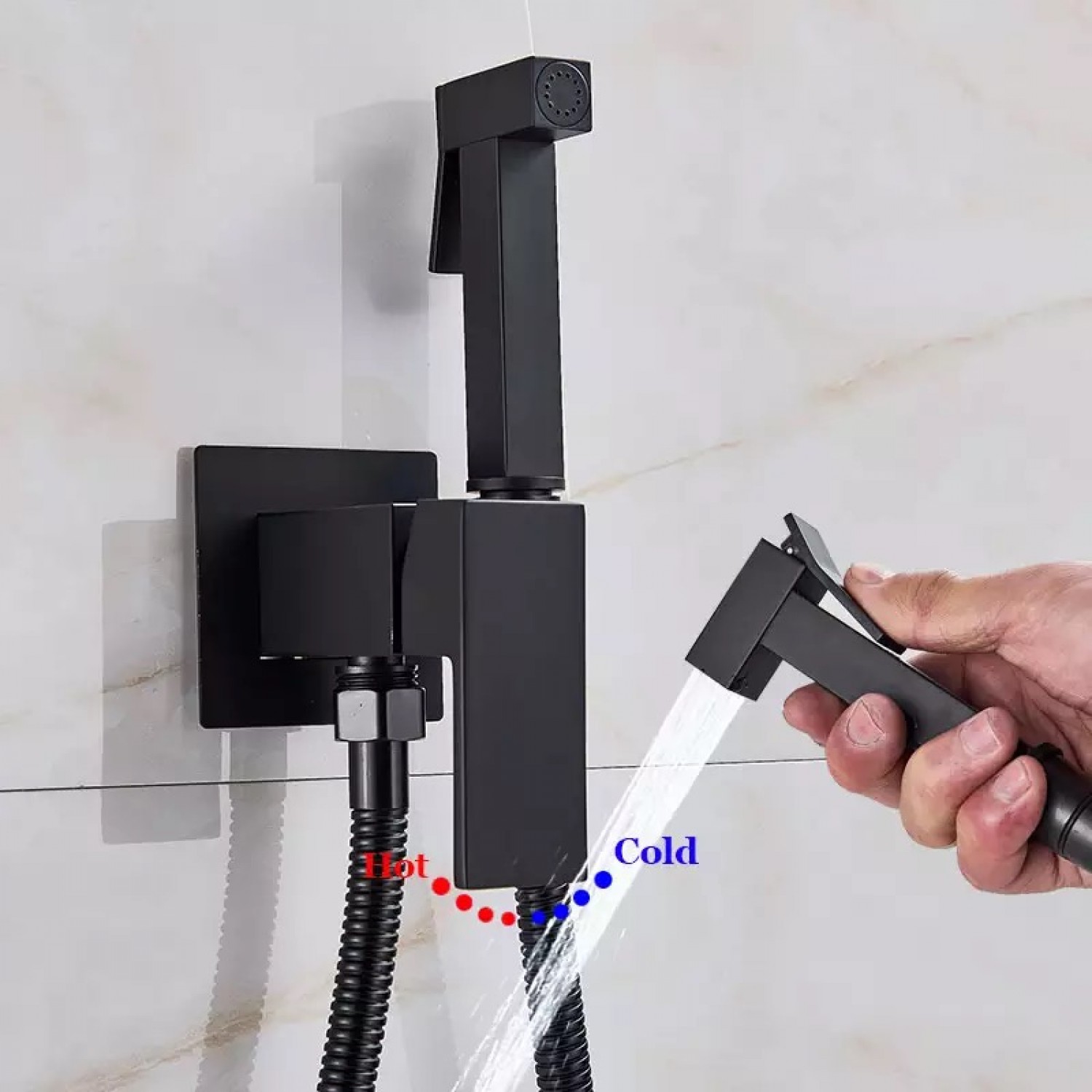 Αναμεικτικος μίκτης εντοιχισμού με ντουζάκι shut-off, για πλύση ατομικής υγιεινής ή πλύση λεκάνης wc MELLRAIN CZ5530 BLACK MAT