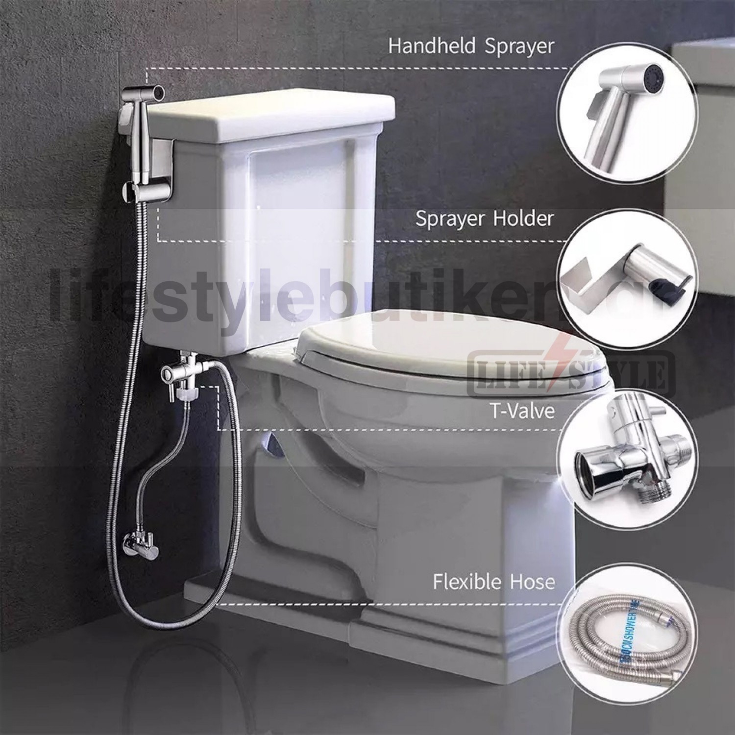 Ντουζάκι Σετ Βρυσάκι Τουαλέτας Ντους Μπιντέ Λεκάνης Εύκολη Εγκατάσταση Ανοξείδωτο ατσάλι MELLRAIN T103