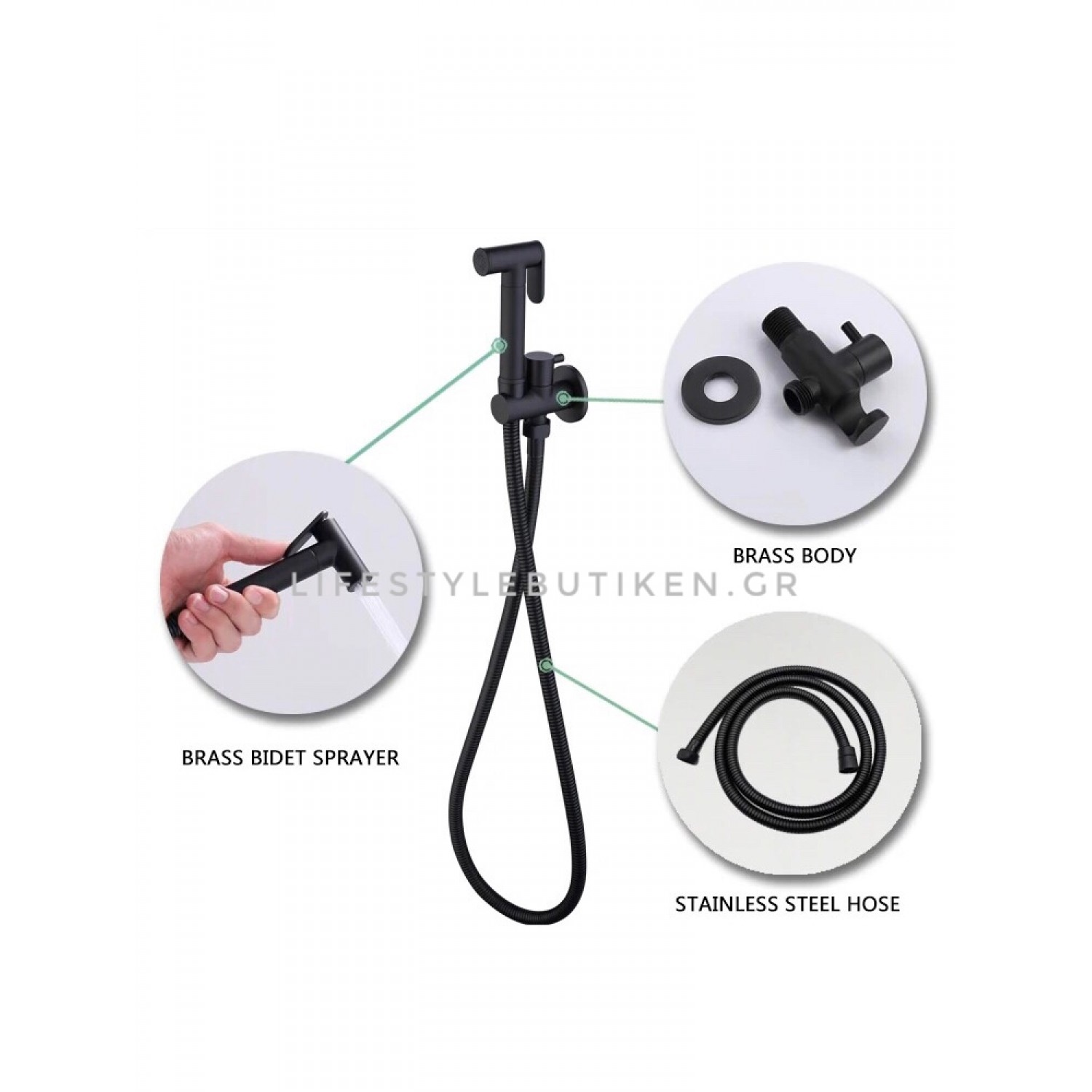 STOCCO Επιτοίχιο Σετ Μπιντέ με Ντουζάκι shut-off ST-402B BLACK MAT