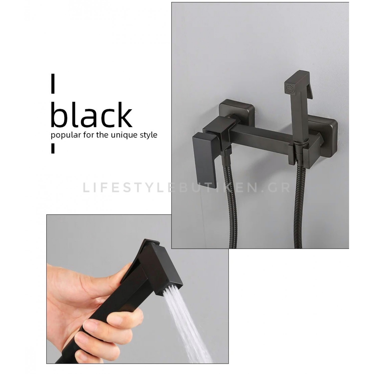 Αναμεικτικος μίκτης εντοιχισμού με ντουζάκι shut-off, για πλύση ατομικής υγιεινής ή πλύση λεκάνης wc STOCCO CZ6630 BLACK MAT