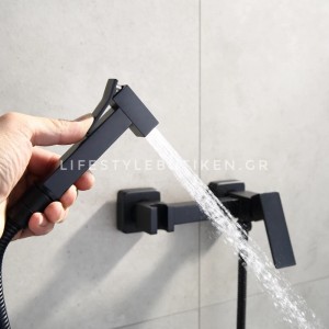 Αναμεικτικος μίκτης εντοιχισμού με ντουζάκι shut-off, για πλύση ατομικής υγιεινής ή πλύση λεκάνης wc STOCCO CZ6630 BLACK MAT