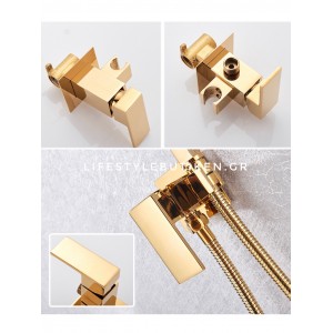 Naron Αναμεικτικος μίκτης εντοιχισμού με ντουζάκι shut-off Ζεστού Κρύου Νερού για πλύση ατομικής υγιεινής ή πλύση λεκάνης wc NR5530 POLISH GOLD