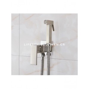 Naron Αναμεικτικος μίκτης εντοιχισμού με ντουζάκι shut-off Ζεστού Κρύου Νερού για πλύση ατομικής υγιεινής ή πλύση λεκάνης wc NR5530 MAT NICKEL