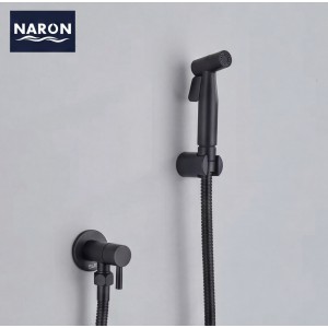 Naron Επιτοίχιο Σετ Μπιντέ με Ντουζάκι shut-off NR605B BLACK MAT Σπίτι-Κήπος