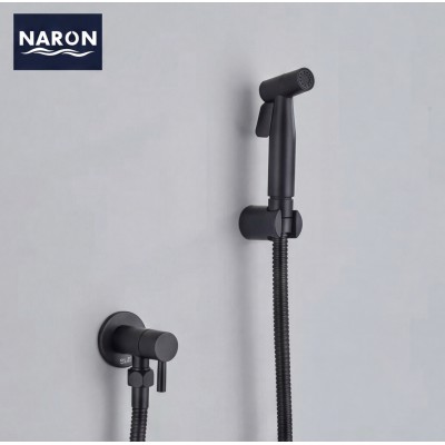 Naron Επιτοίχιο Σετ Μπιντέ με Ντουζάκι shut-off NR605B BLACK MAT