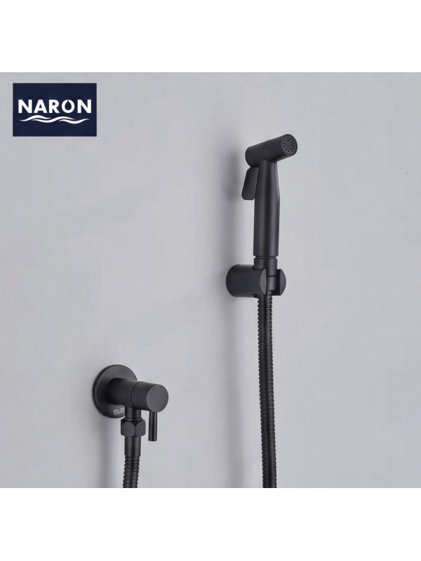 Naron Επιτοίχιο Σετ Μπιντέ με Ντουζάκι shut-off NR605B BLACK MAT
