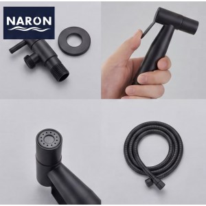 Naron Επιτοίχιο Σετ Μπιντέ με Ντουζάκι shut-off NR605B BLACK MAT Σπίτι-Κήπος