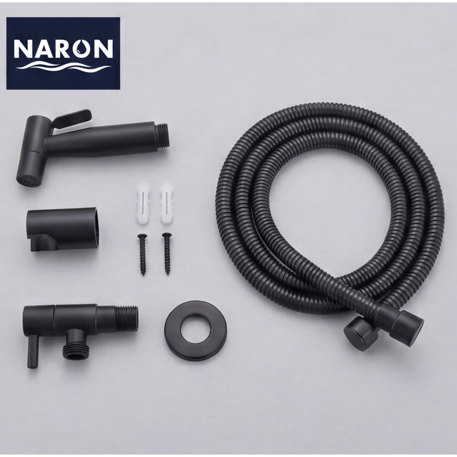 Naron Επιτοίχιο Σετ Μπιντέ με Ντουζάκι shut-off NR605B BLACK MAT Σπίτι-Κήπος