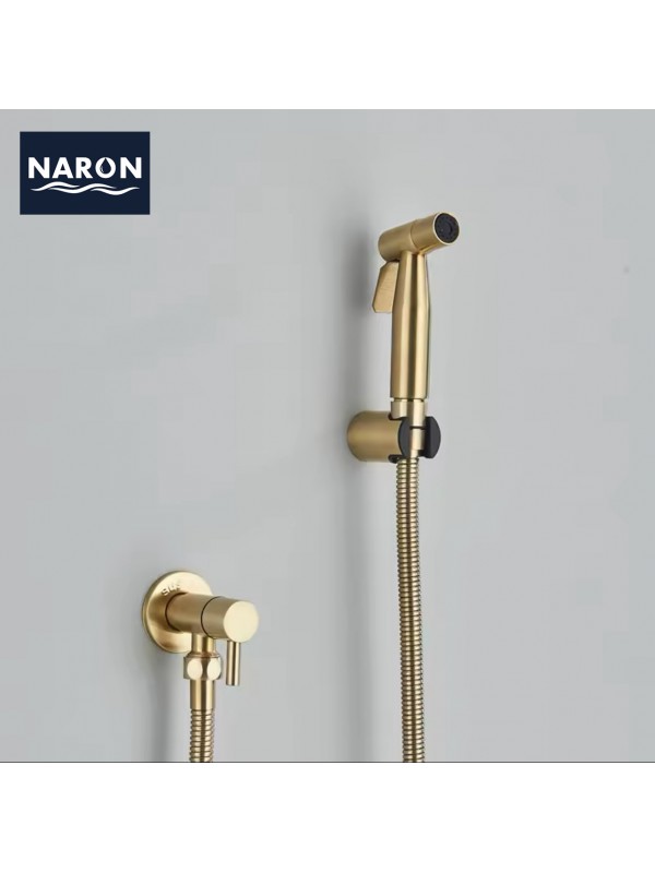Naron Επιτοίχιο Σετ Μπιντέ με Ντουζάκι shut-off NR605BG BRUSHED GOLD