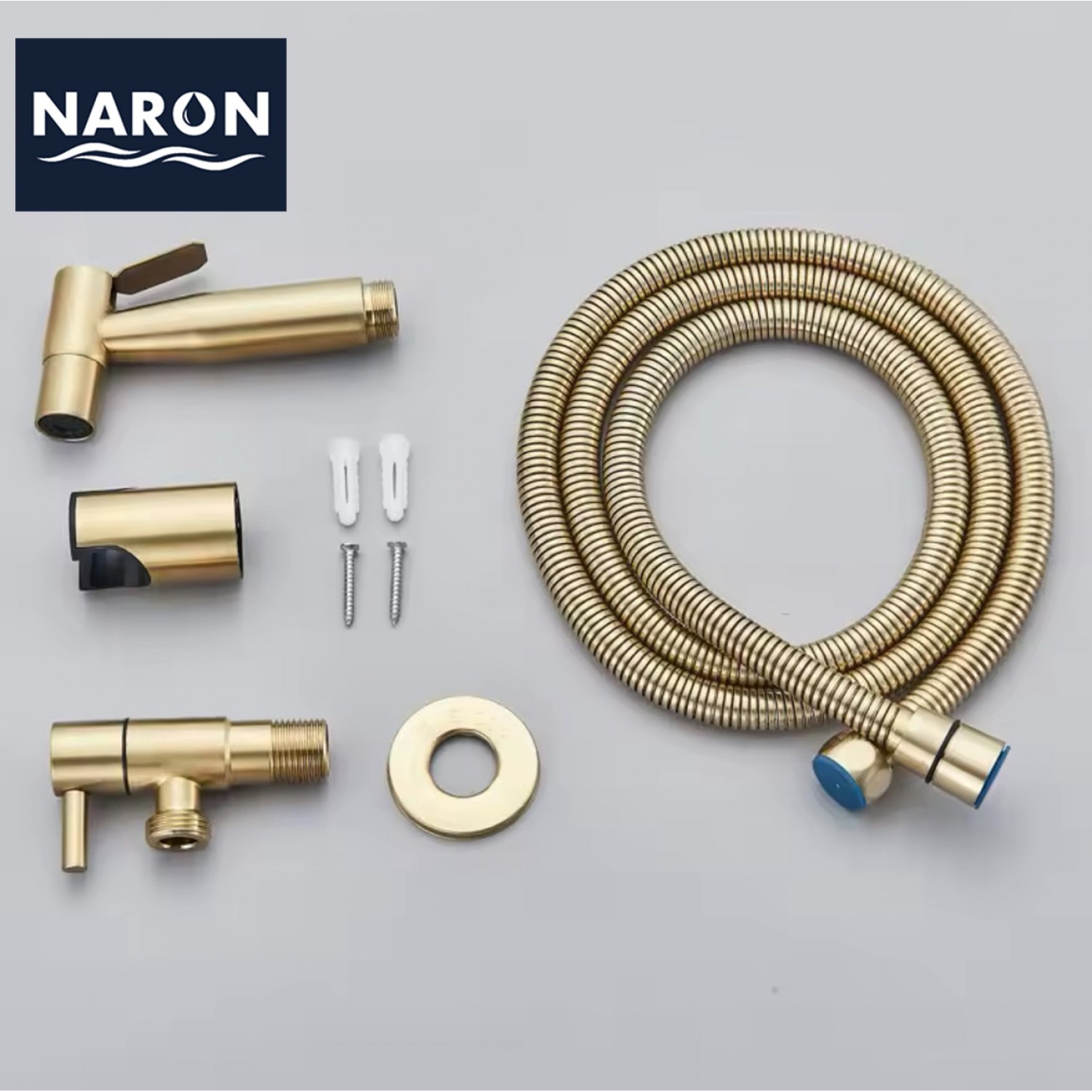 Naron Επιτοίχιο Σετ Μπιντέ με Ντουζάκι shut-off NR605BG BRUSHED GOLD