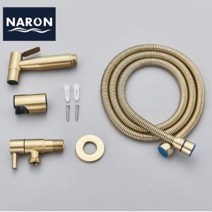 Naron Επιτοίχιο Σετ Μπιντέ με Ντουζάκι shut-off NR605BG BRUSHED GOLD