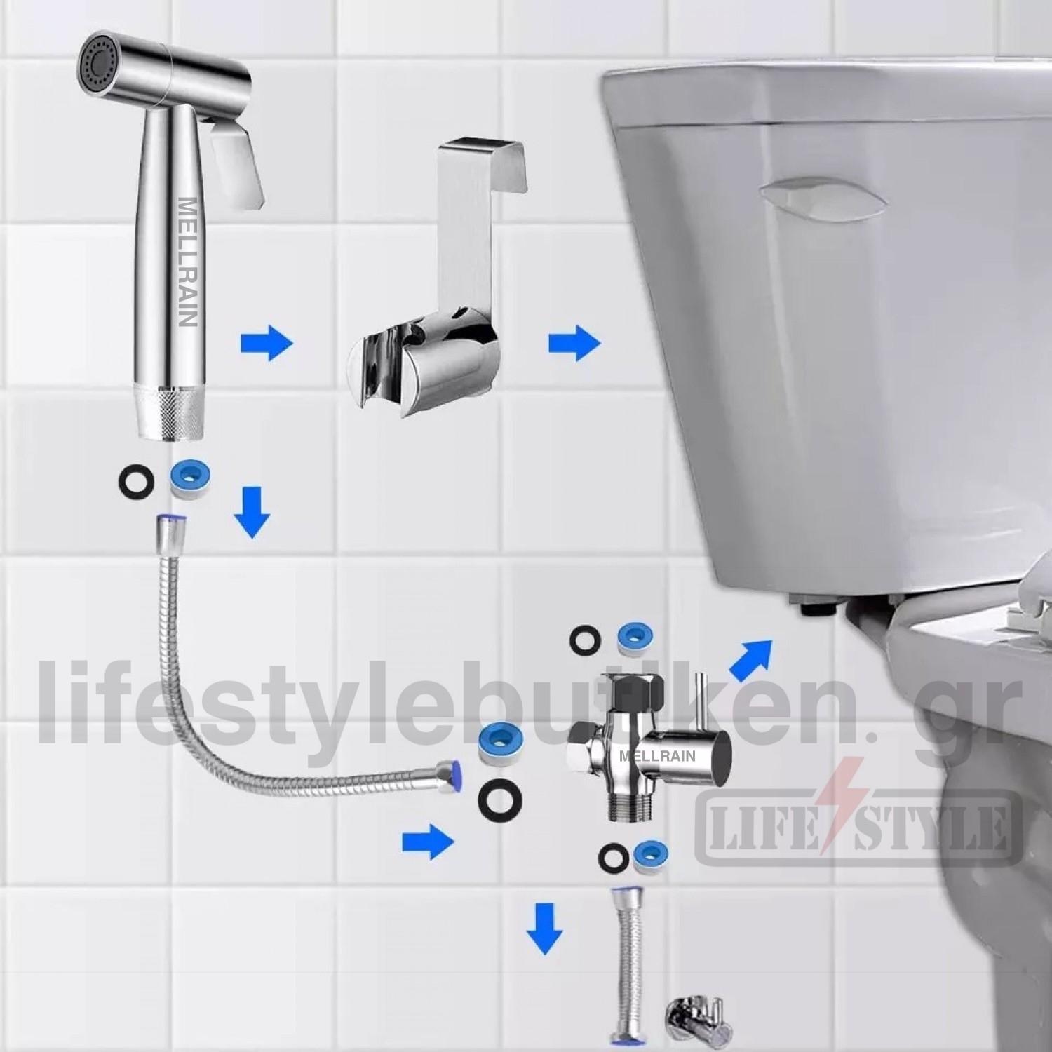 Ντουζάκι Σετ Βρυσάκι Τουαλέτας Ντους Μπιντέ Λεκάνης Εύκολη Εγκατάσταση Ανοξείδωτο ατσάλι MELLRAIN T103
