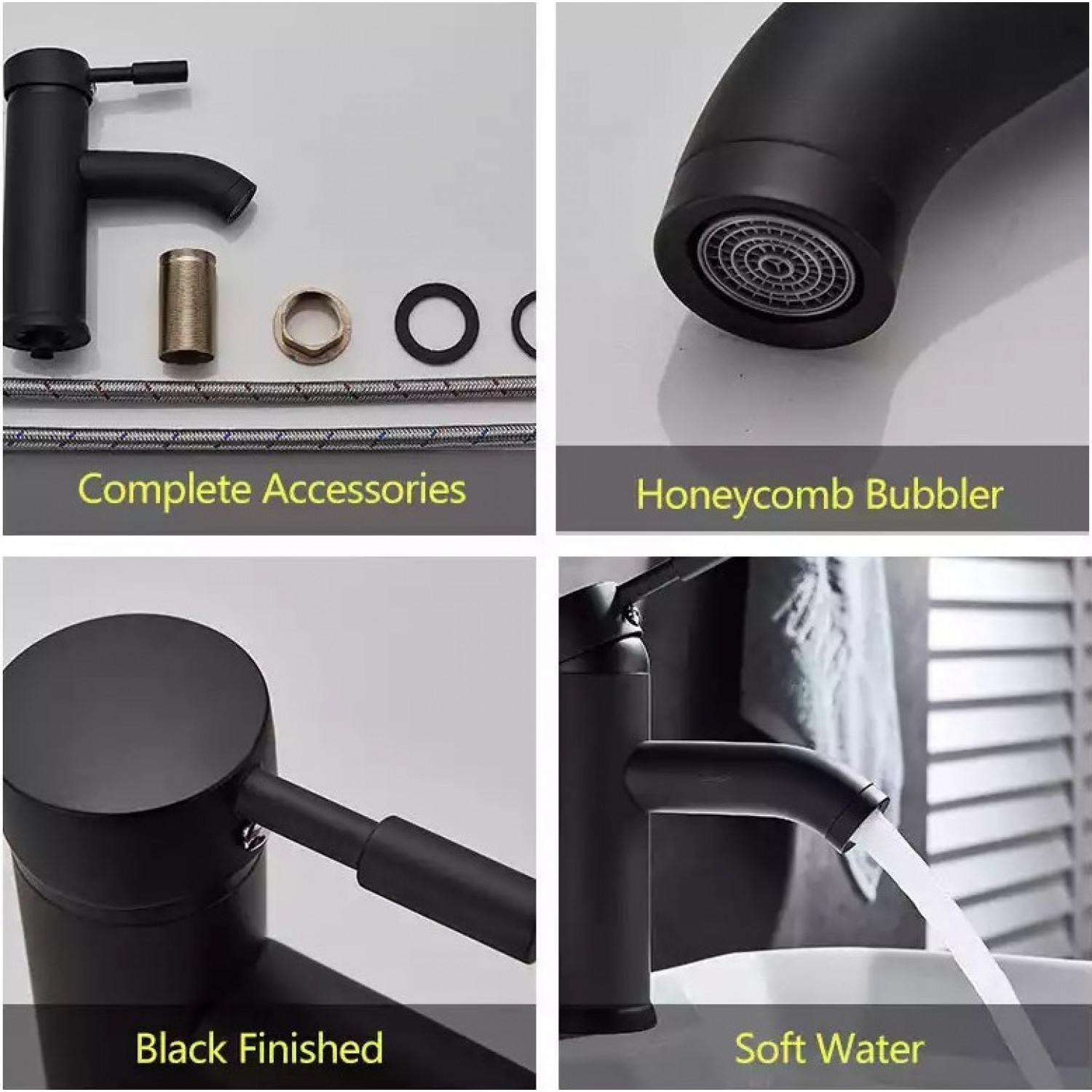 Μπαταρία νιπτήρα ανάμεικτη κοντή Hot Cold Water Mixer με όλα τα παρελκόμενα εγκατάστασης PO556 ΜΑΥΡΗ ΜΑΤ