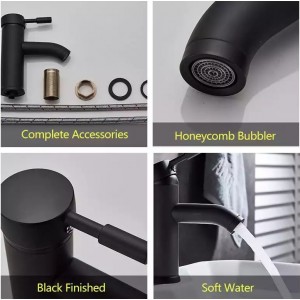 Μπαταρία νιπτήρα ανάμεικτη κοντή Hot Cold Water Mixer με όλα τα παρελκόμενα εγκατάστασης PO556 ΜΑΥΡΗ ΜΑΤ