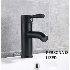 Μπαταρία νιπτήρα ανάμεικτη κοντή Hot Cold Water Mixer με όλα τα παρελκόμενα εγκατάστασης PO556 ΜΑΥΡΗ ΜΑΤ