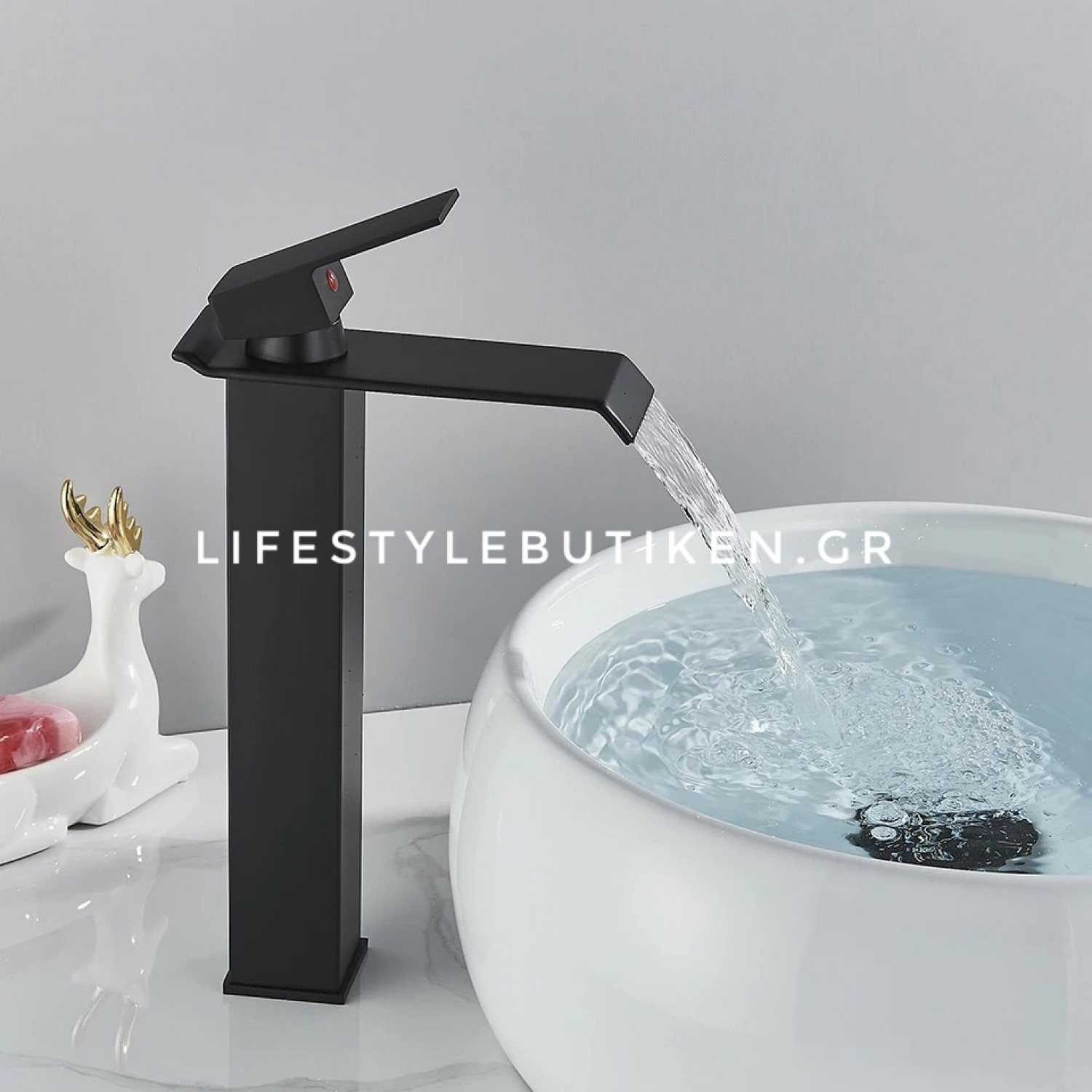 Μπαταρία Νιπτήρα Luxury Ψηλή αναμεικτική καταρράκτης BR2022 BLACK MAT