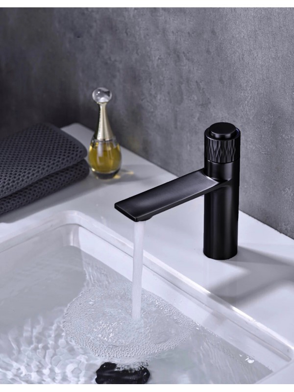 Luxury Μπαταρία Νιπτήρα με Πάτημα Κουμπιού STOCCO BZ8822B Black Mat