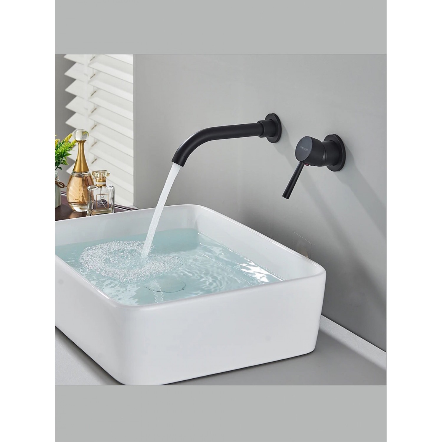 NARON Επιτοίχια Μπαταρία Νιπτήρα Αναμεικτική Με Μηχανισμό Εντοιχισμού NR3577 BLACK MAT