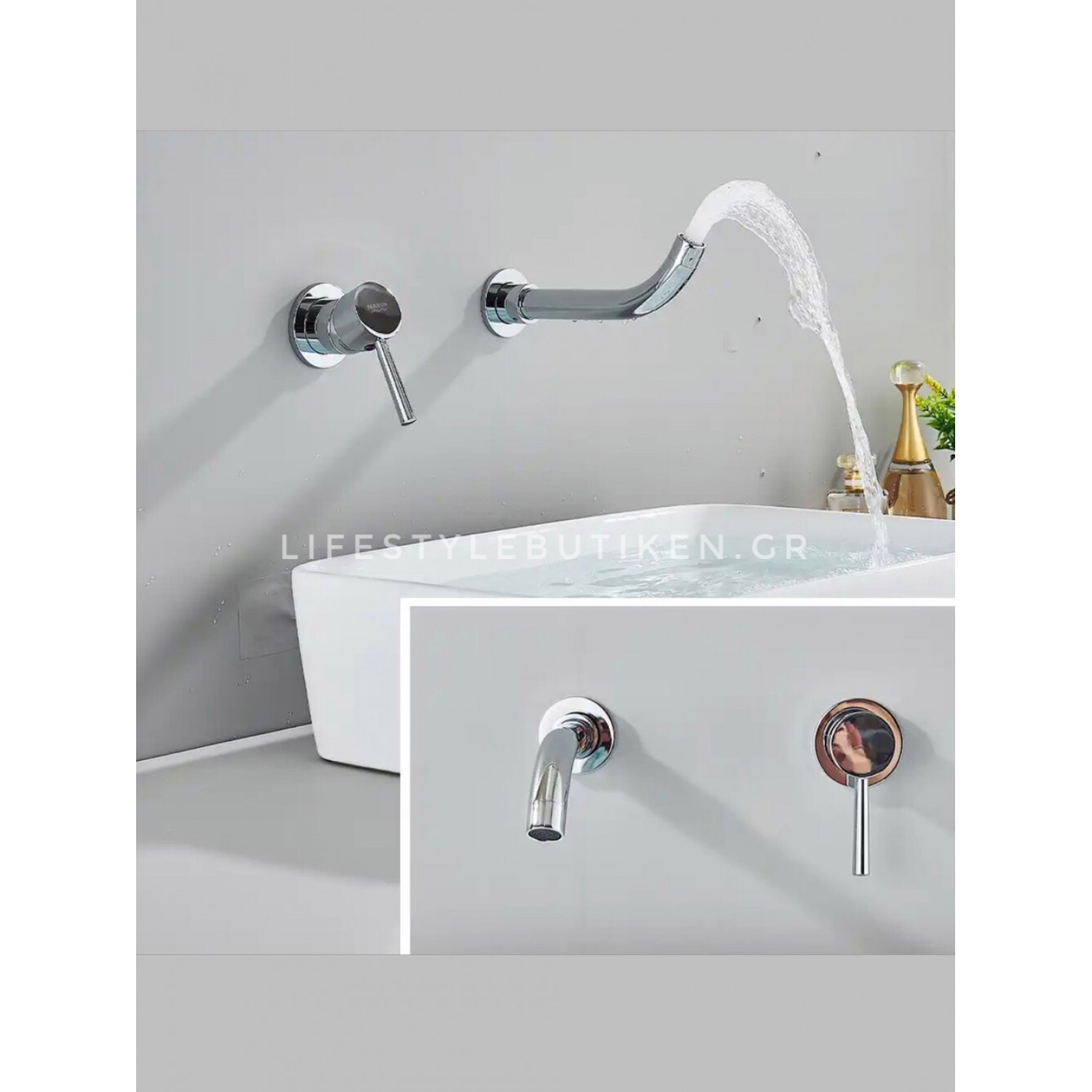 NARON Επιτοίχια Μπαταρία Νιπτήρα Αναμεικτική Με Μηχανισμό Εντοιχισμού NR3577 CHROME