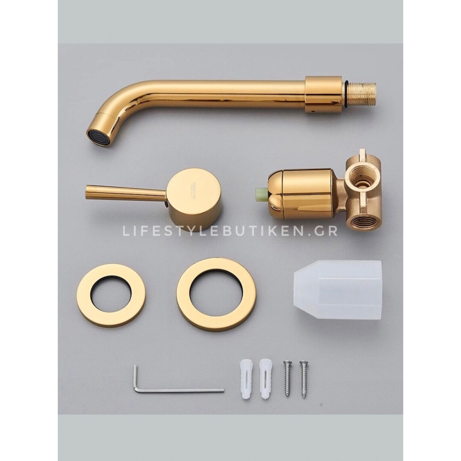 NARON Επιτοίχια Μπαταρία Νιπτήρα Αναμεικτική Με Μηχανισμό Εντοιχισμού NR3577 POLISHED GOLD