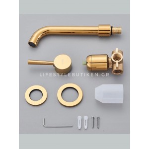 NARON Επιτοίχια Μπαταρία Νιπτήρα Αναμεικτική Με Μηχανισμό Εντοιχισμού NR3577 POLISHED GOLD