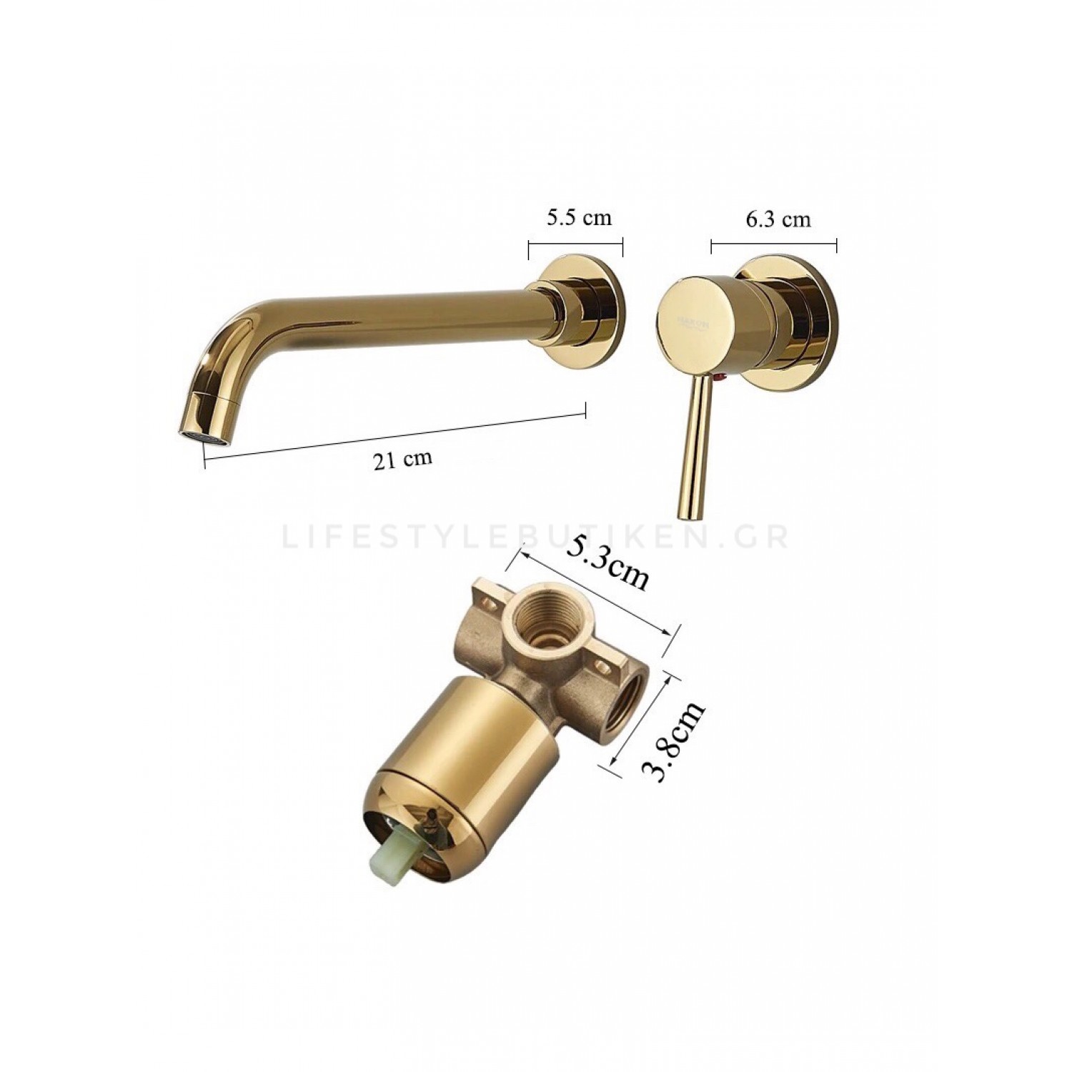 NARON Επιτοίχια Μπαταρία Νιπτήρα Αναμεικτική Με Μηχανισμό Εντοιχισμού NR3577 POLISHED GOLD