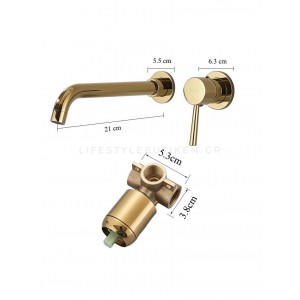 NARON Επιτοίχια Μπαταρία Νιπτήρα Αναμεικτική Με Μηχανισμό Εντοιχισμού NR3577 POLISHED GOLD