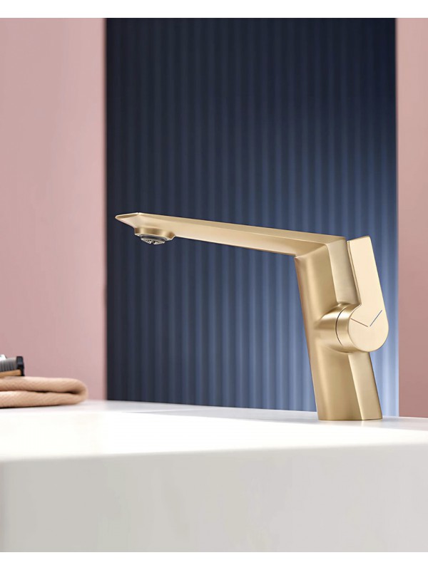 Naron Μπαταρία Νιπτήρα Αναμεικτική NR81642 Brushed Gold