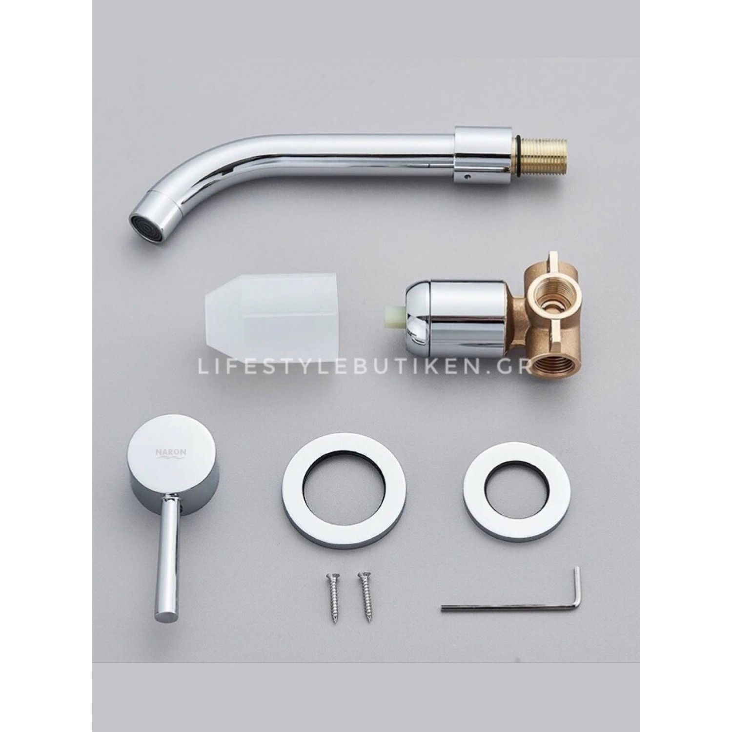 NARON Επιτοίχια Μπαταρία Νιπτήρα Αναμεικτική Με Μηχανισμό Εντοιχισμού NR3577 CHROME