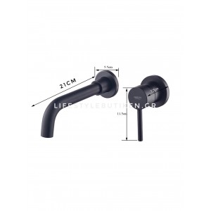 NARON Επιτοίχια Μπαταρία Νιπτήρα Αναμεικτική Με Μηχανισμό Εντοιχισμού NR3577 BLACK MAT