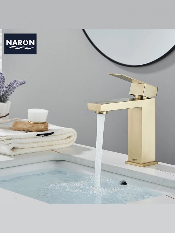 Naron Χαμηλή Μπαταρία Νιπτήρα αναμεικτική NR1030 Brushed Gold