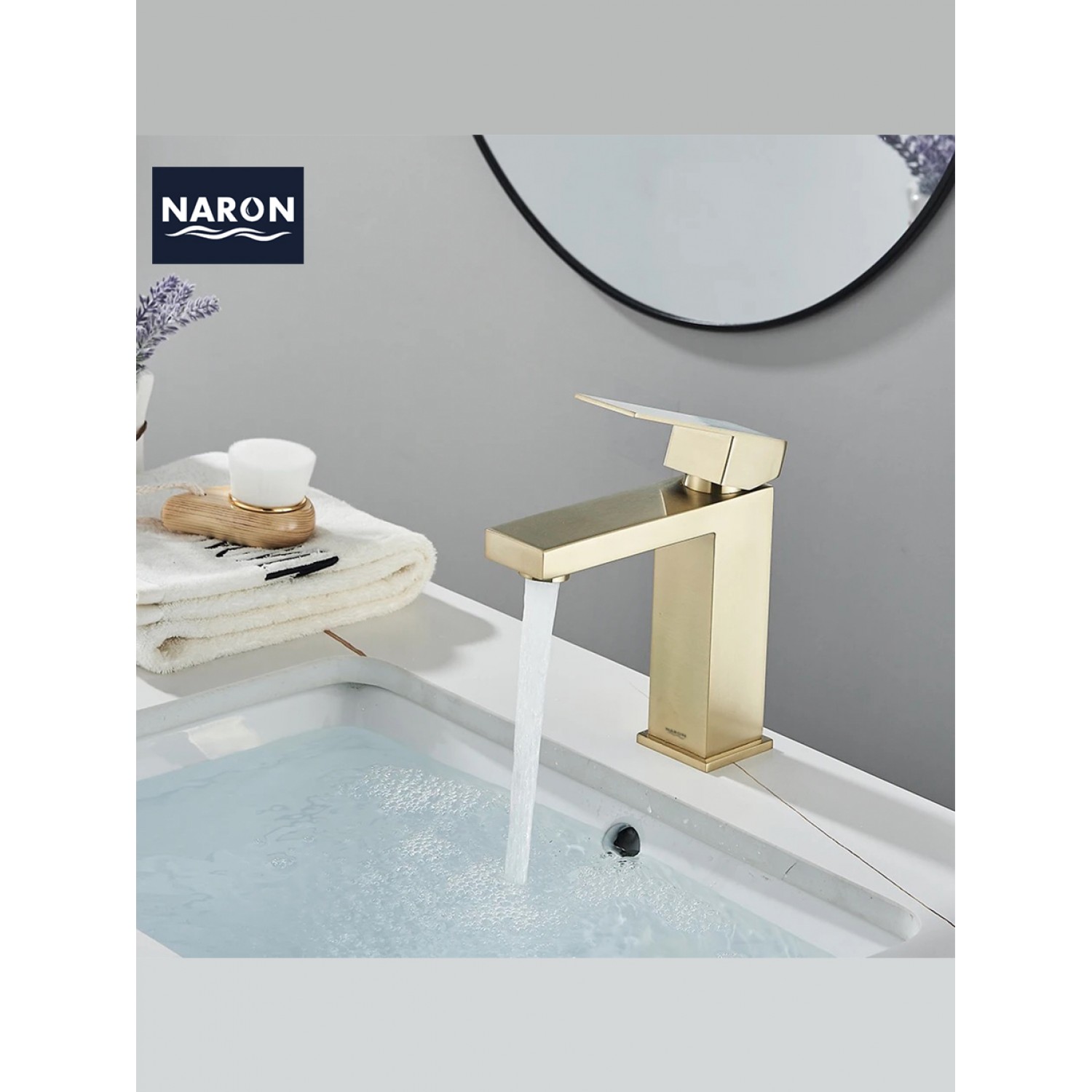 Naron Χαμηλή Μπαταρία Νιπτήρα αναμεικτική NR1030 Brushed Gold
