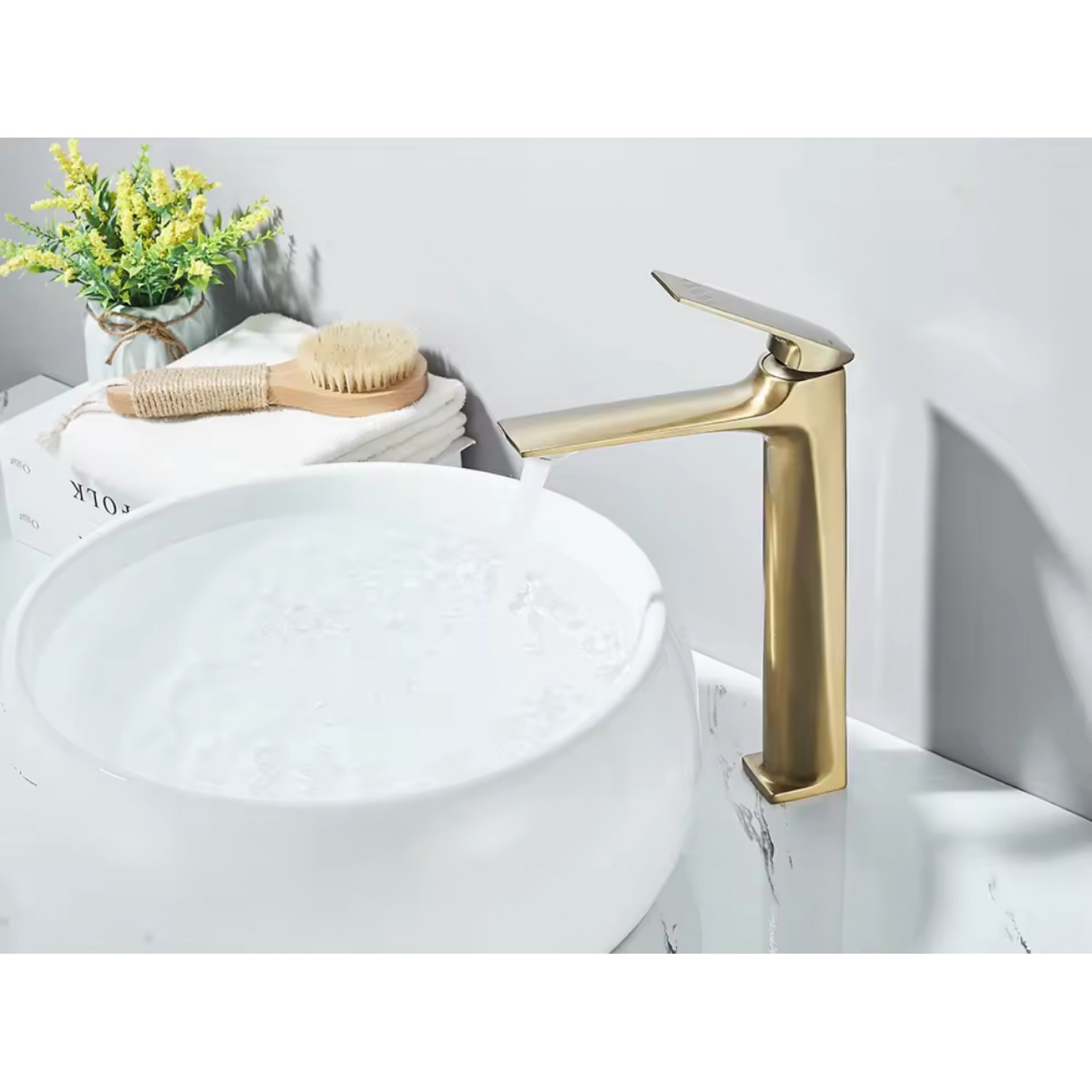 Naron Ψηλή Μπαταρία Πάγκου Νιπτήρα αναμεικτική NR2040 Brushed Gold