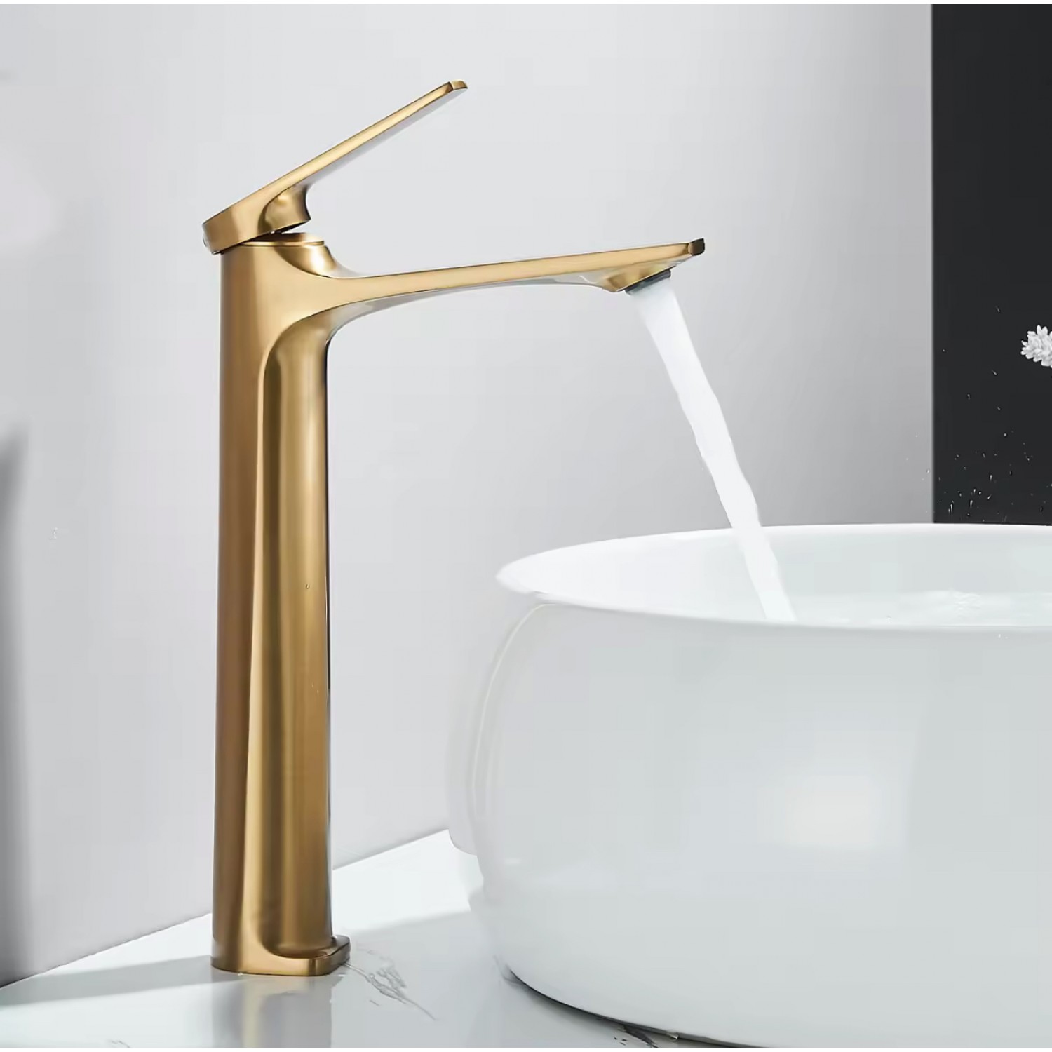 Naron Ψηλή Μπαταρία Πάγκου Νιπτήρα αναμεικτική NR2040 Brushed Gold