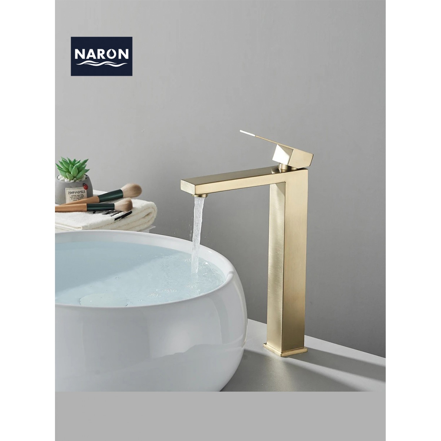 Naron Ψηλή Μπαταρία Πάγκου Νιπτήρα αναμεικτική NR2030 Brushed Gold