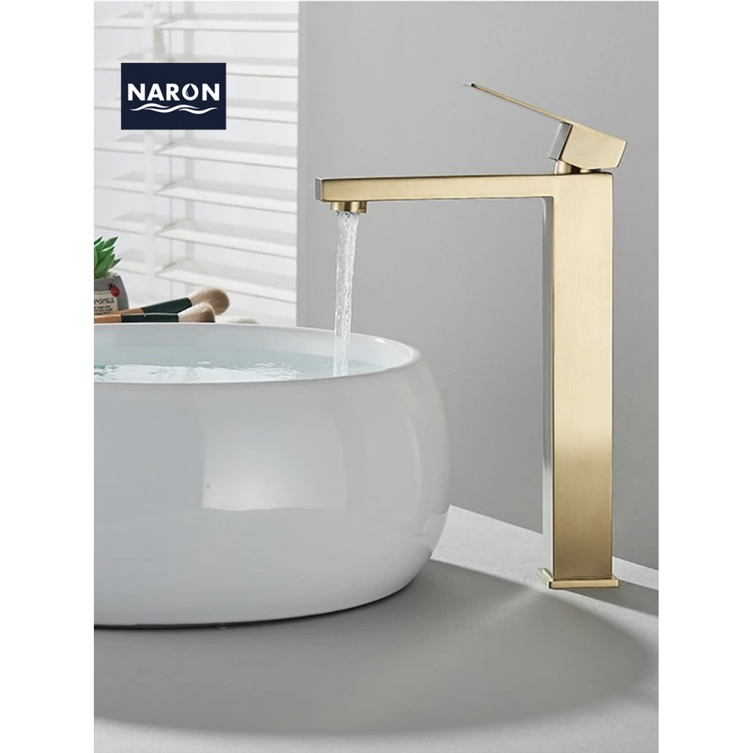 Naron Ψηλή Μπαταρία Πάγκου Νιπτήρα αναμεικτική NR2030 Brushed Gold