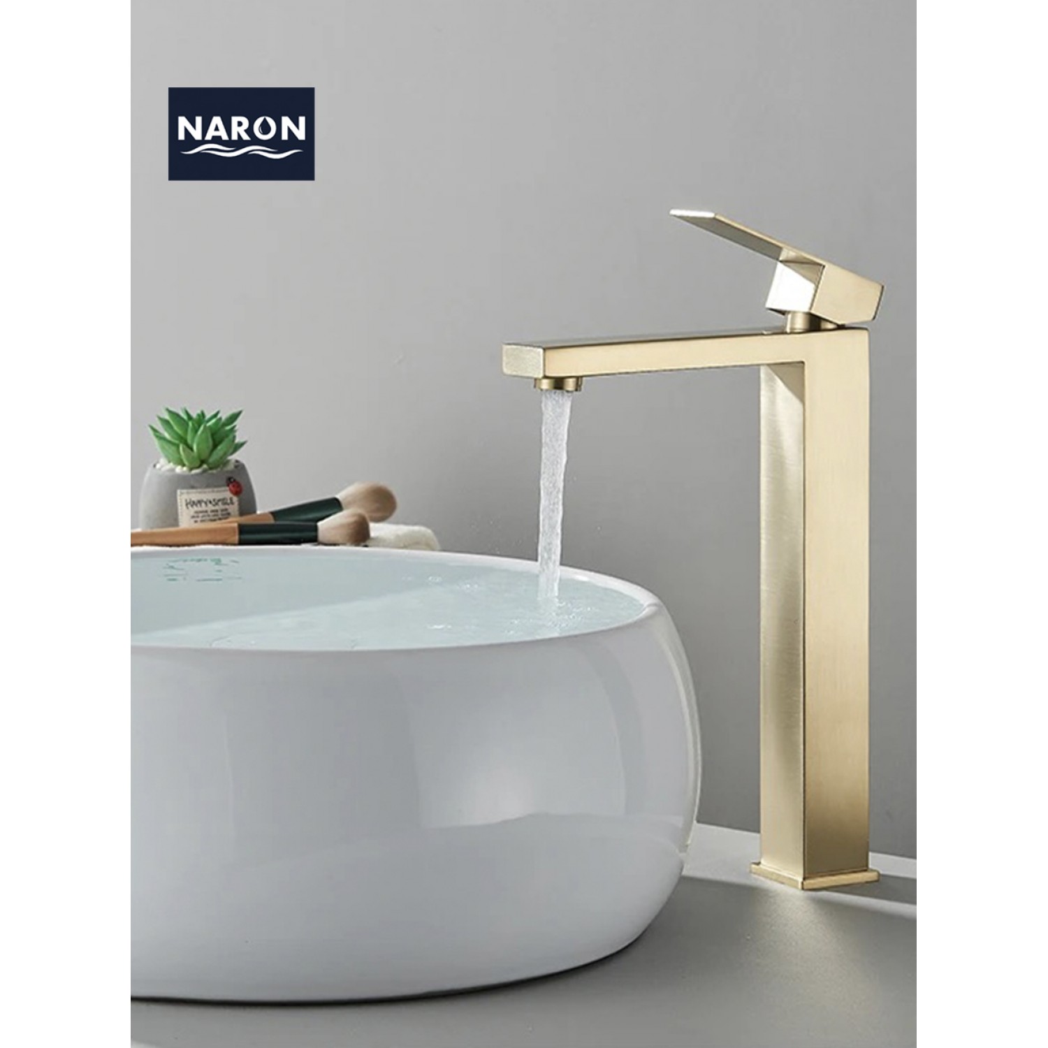 Naron Ψηλή Μπαταρία Πάγκου Νιπτήρα αναμεικτική NR2030 Brushed Gold