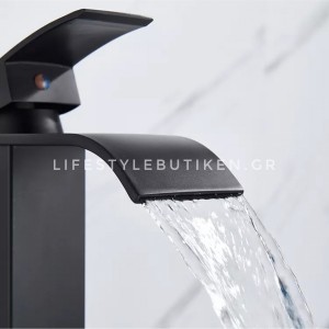 NARON Μπαταρία Νιπτήρα Ψηλή αναμεικτική καταρράκτης NR-1010B BLACK MAT