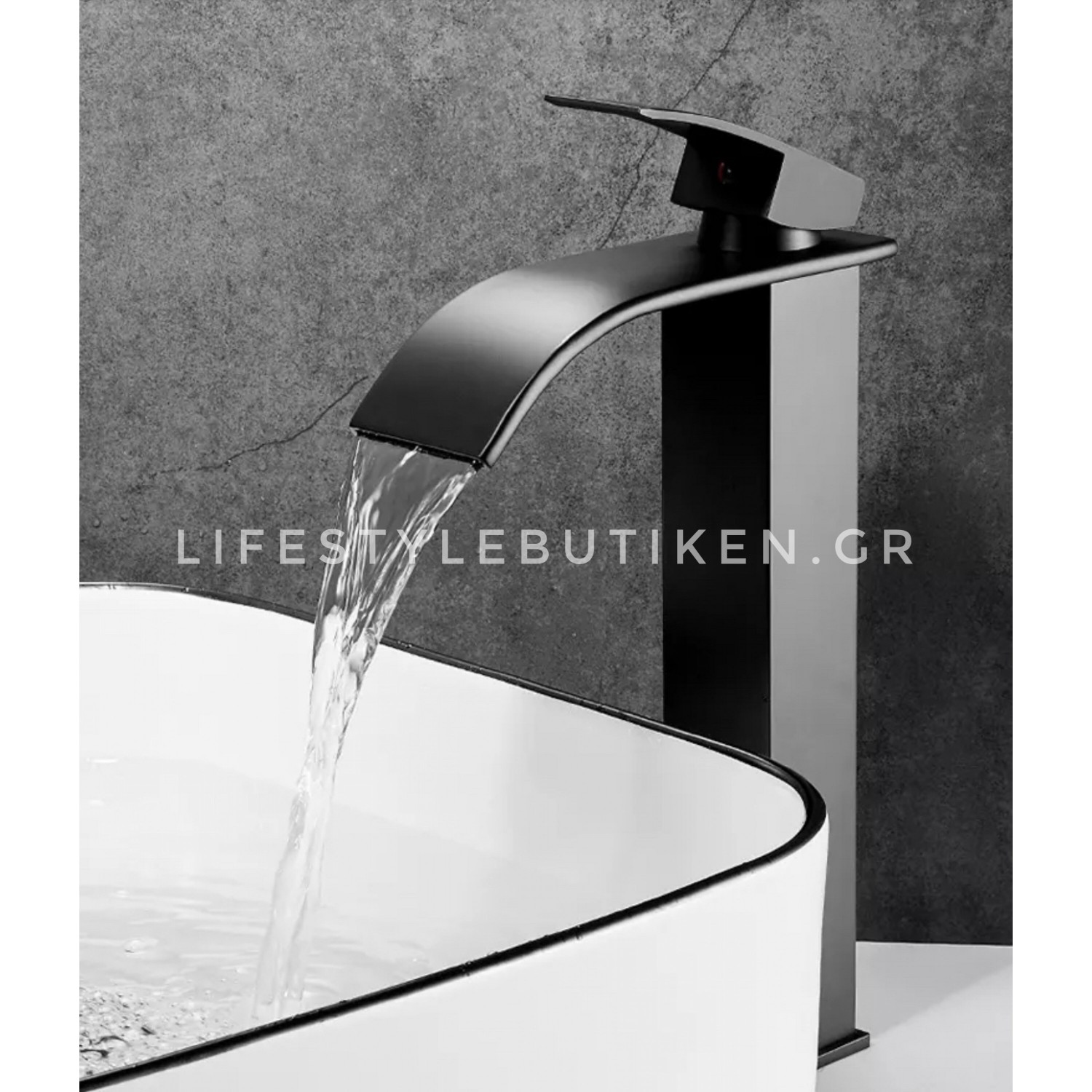 NARON Μπαταρία Νιπτήρα Ψηλή αναμεικτική καταρράκτης NR-1010B BLACK MAT