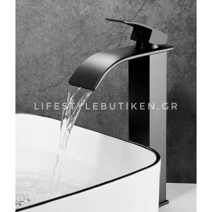 NARON Μπαταρία Νιπτήρα Ψηλή αναμεικτική καταρράκτης NR-1010B BLACK MAT